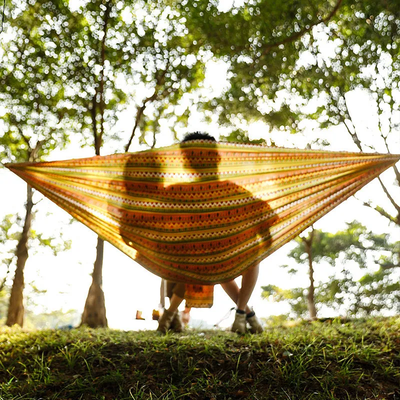 Parachute cloth printing park camping hammock in bohemian yellow, 260x140cm polyester with 200kg capacity