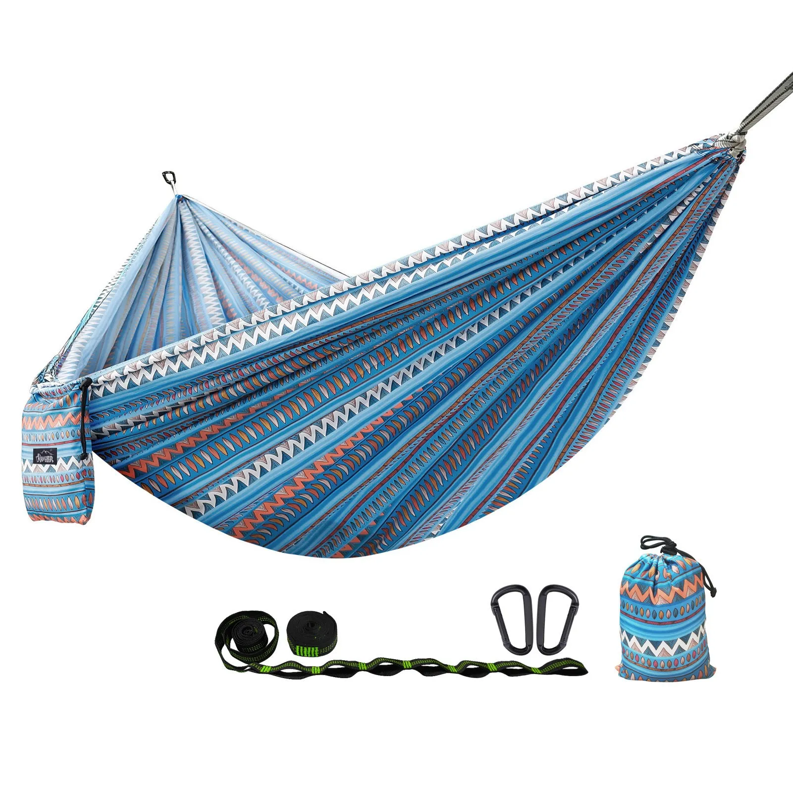 Parachute cloth printing park camping hammock in bohemian yellow, 260x140cm polyester with 200kg capacity
