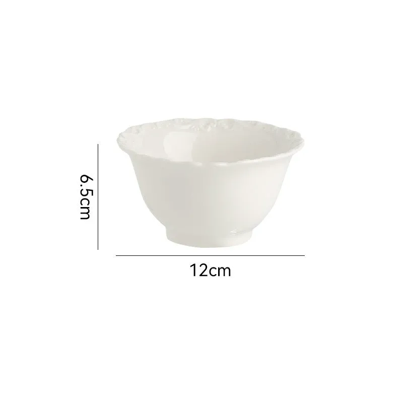 Cream ceramic vintage lace plate with irregular shape and glazed finish in white
