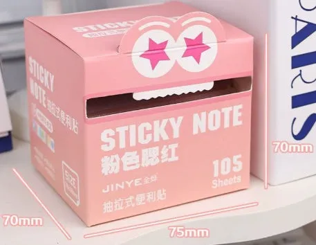Box of pearl gradient transparent pull-out sticky notes showing six colour variations.