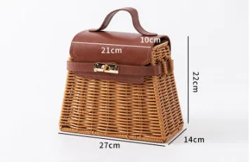 Hand-woven rattan and bamboo gift box with natural weave texture, available in small or large size