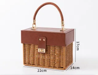 Hand-woven rattan and bamboo gift box with natural weave texture, available in small or large size