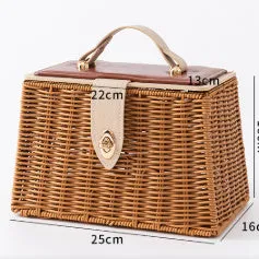 Hand-woven rattan and bamboo gift box with natural weave texture, available in small or large size