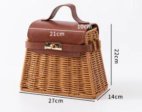 Hand-woven rattan and bamboo gift box with natural weave texture, available in small or large size
