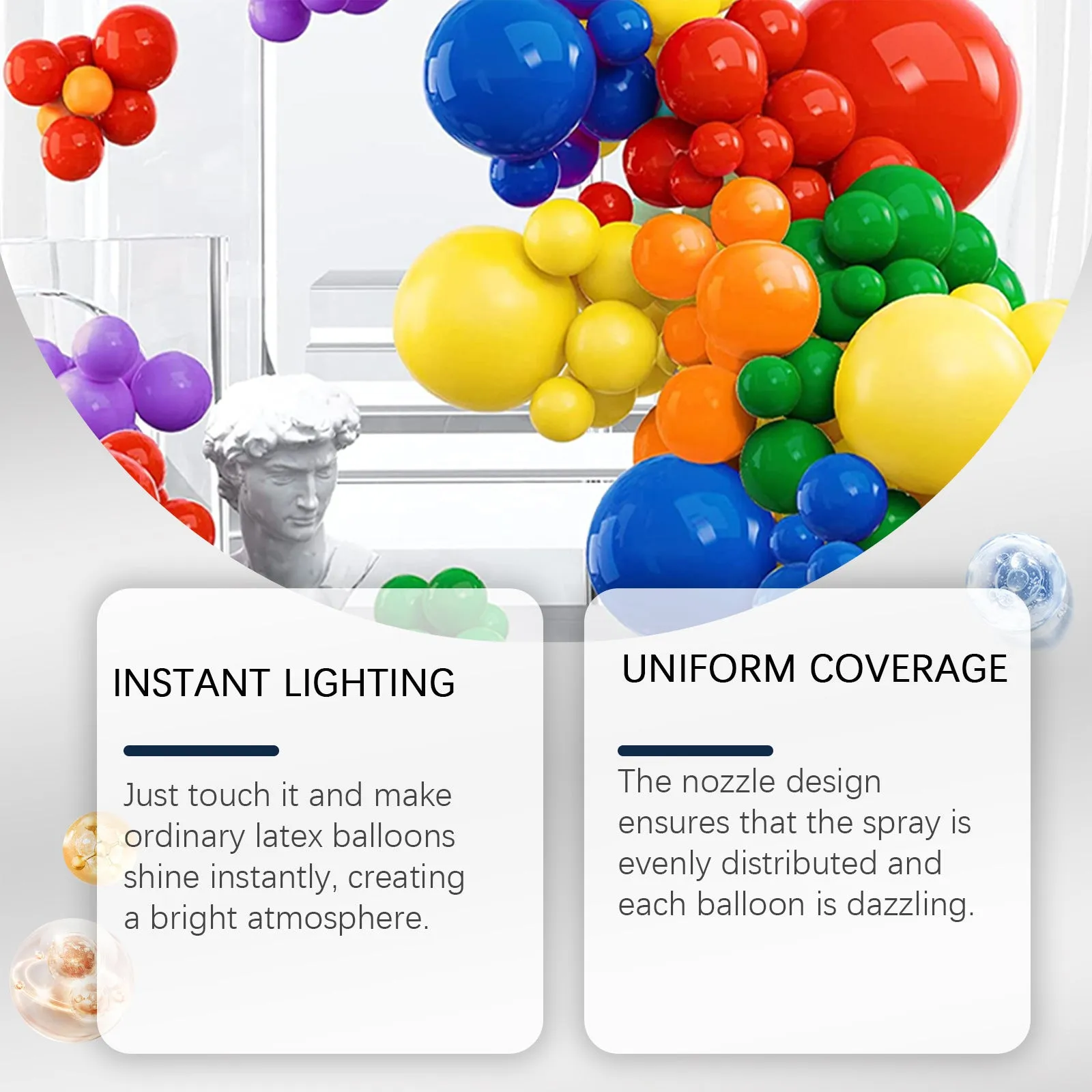 60ml bottle of Rubber Balloons Shiny Spray with non-oxidation formula for enhanced gloss on balloons