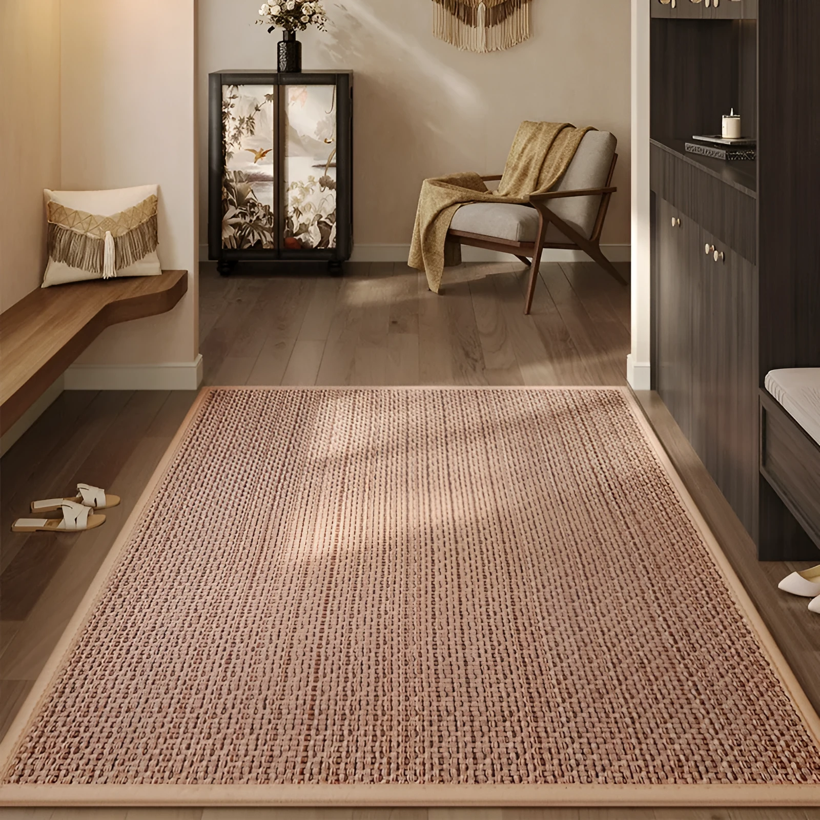 Linen doormat in solid colour at 60x90cm, available in gray, black, or brown options