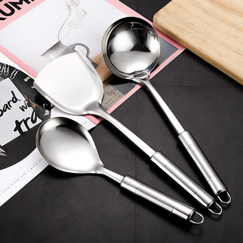 6-piece 201 stainless steel kitchenware set with anti-scalding handles on a kitchen counter