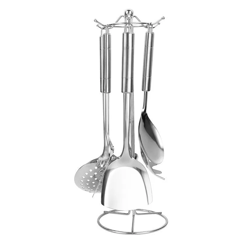 6-piece 201 stainless steel kitchenware set with anti-scalding handles on a kitchen counter