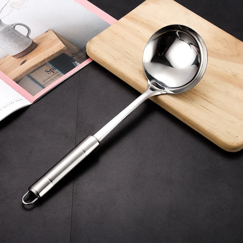 6-piece 201 stainless steel kitchenware set with anti-scalding handles on a kitchen counter
