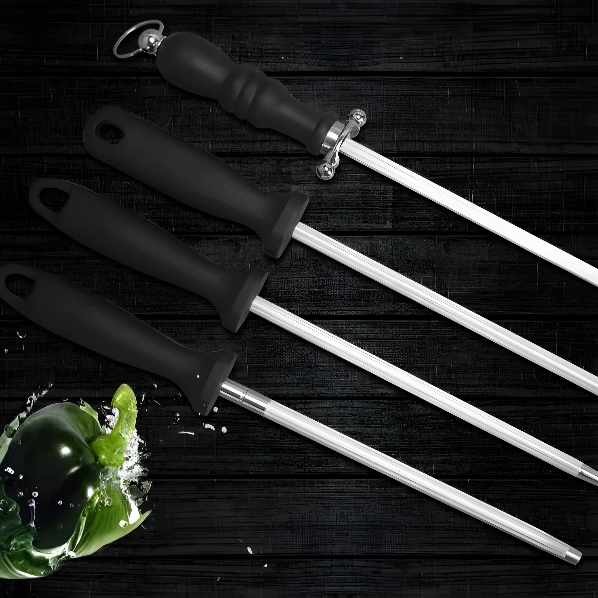High carbon steel kitchen sharpening steel with multi-functional design for blade honing