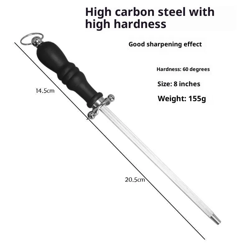 High carbon steel kitchen sharpening steel with multi-functional design for blade honing