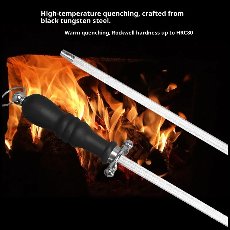 High carbon steel kitchen sharpening steel with multi-functional design for blade honing