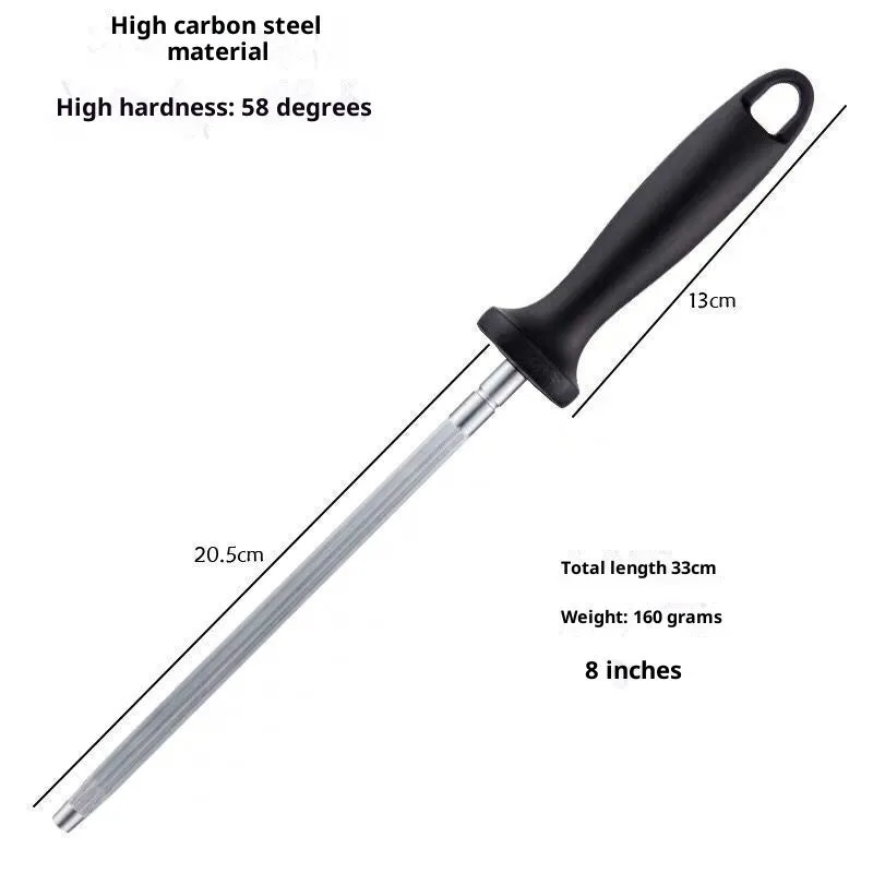 High carbon steel kitchen sharpening steel with multi-functional design for blade honing