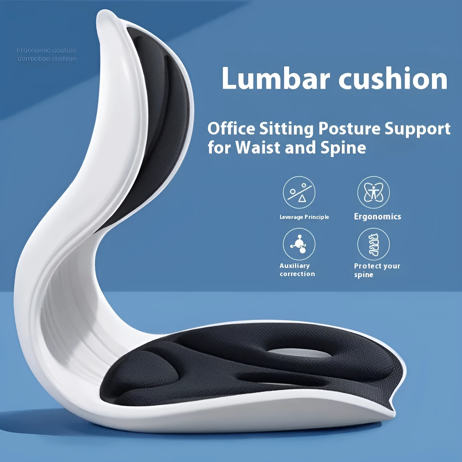 Memory foam chair cushion in grey on a wooden chair, showing lumbar support and minimalist solid colour design.