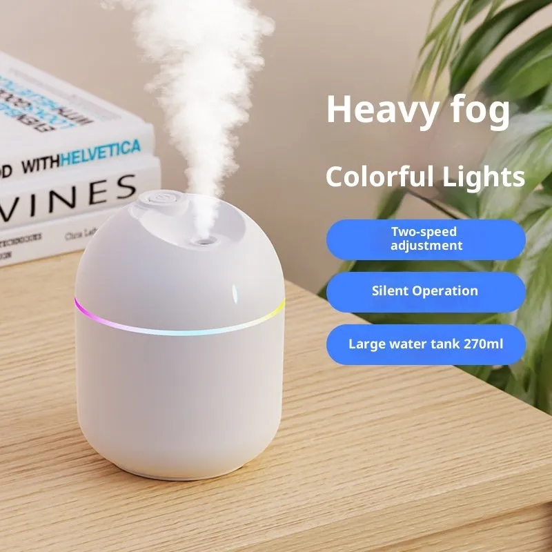 USB desktop humidifier with large spray, mute operation, and colour light in green plastic body