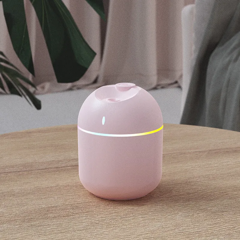 USB desktop humidifier with large spray, mute operation, and colour light in green plastic body
