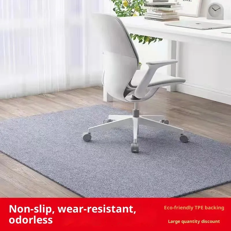 Sound insulation chair mat in beige on wood floor for computer chair protection
