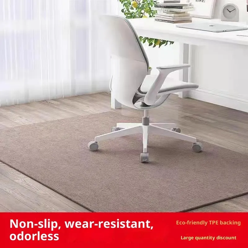 Sound insulation chair mat in beige on wood floor for computer chair protection