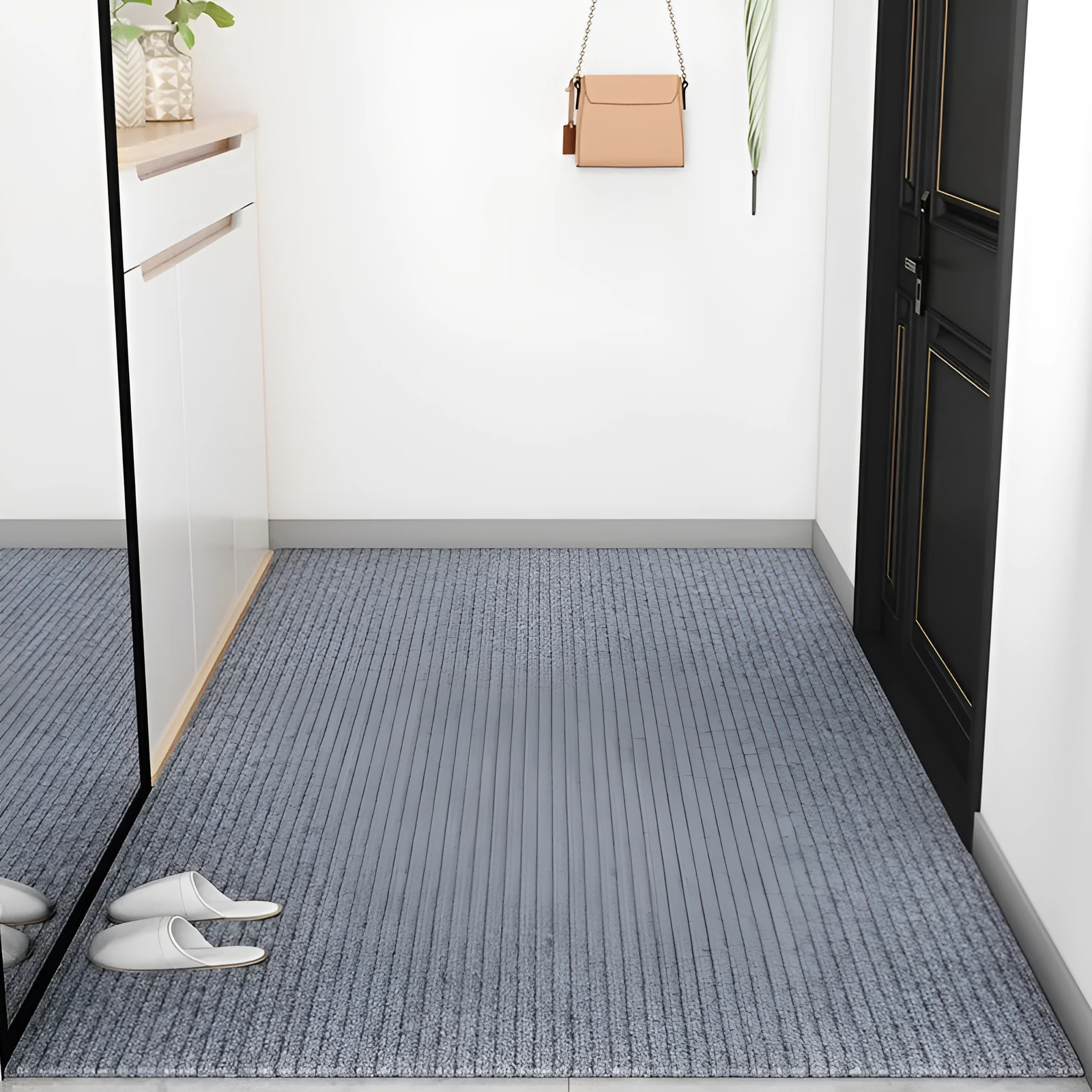 Sound insulation chair mat in beige on wood floor for computer chair protection