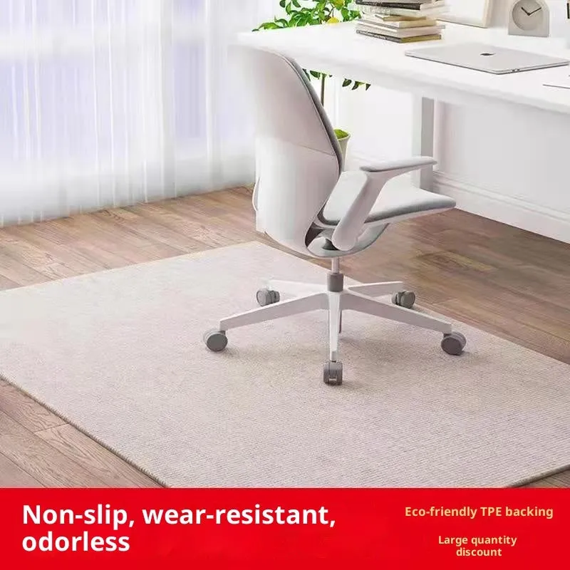 Sound insulation chair mat in beige on wood floor for computer chair protection