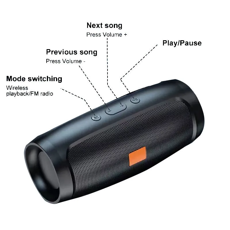 Portable Bluetooth speaker in black with voice prompt and call function for outdoor use