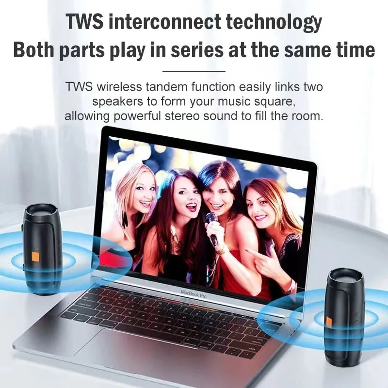 Portable Bluetooth speaker in black with voice prompt and call function for outdoor use
