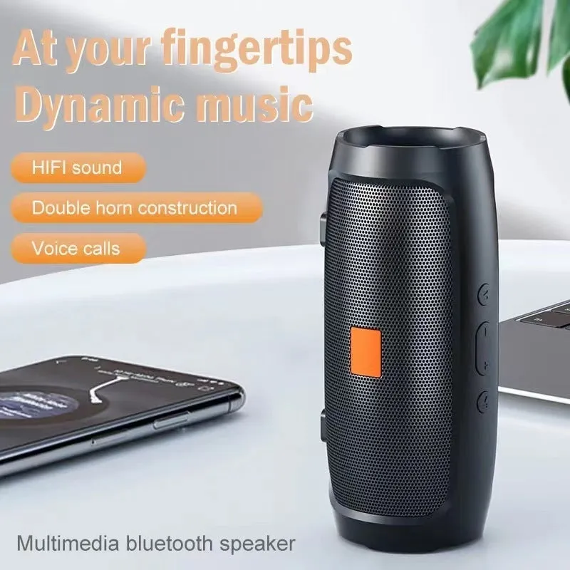 Portable Bluetooth speaker in black with voice prompt and call function for outdoor use