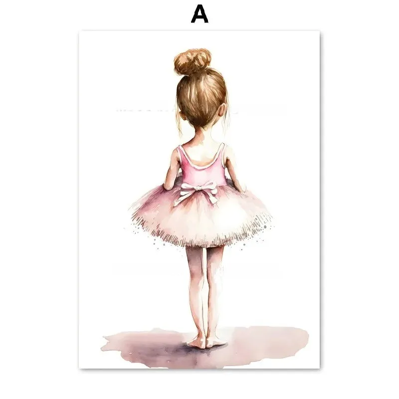 Ballet alphanumeric children's room canvas painting in frameless Nordic style, 13x18cm size