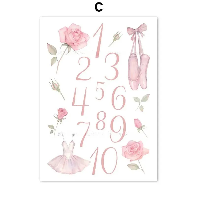 Ballet alphanumeric children's room canvas painting in frameless Nordic style, 13x18cm size