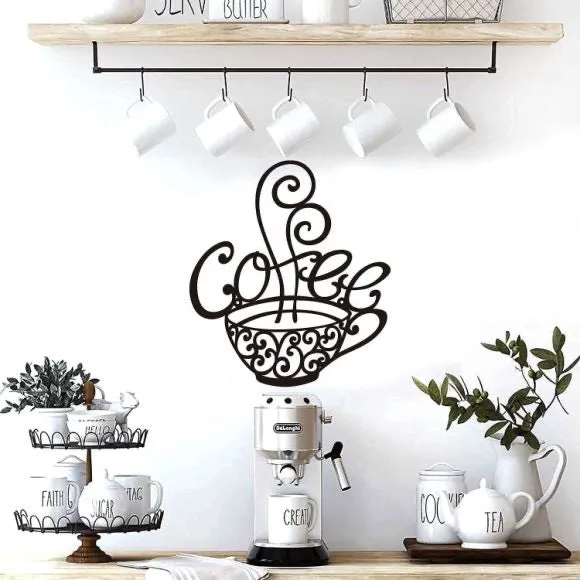 Black wrought iron wall decoration with English letters silhouette design measuring 26×28cm