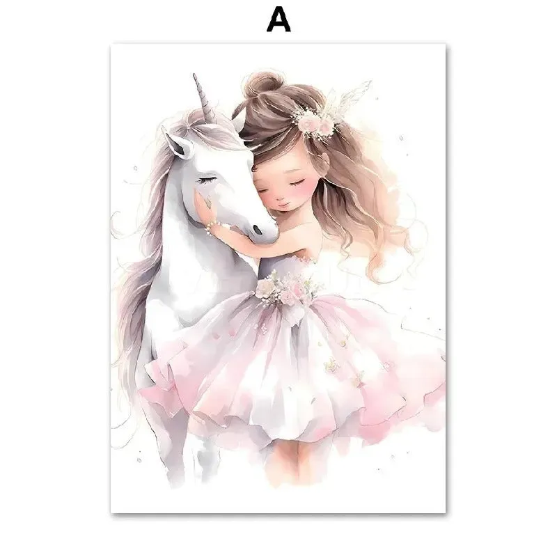 Rainbow castle crown canvas wall painting frameless decor in Nordic style with pattern and size options