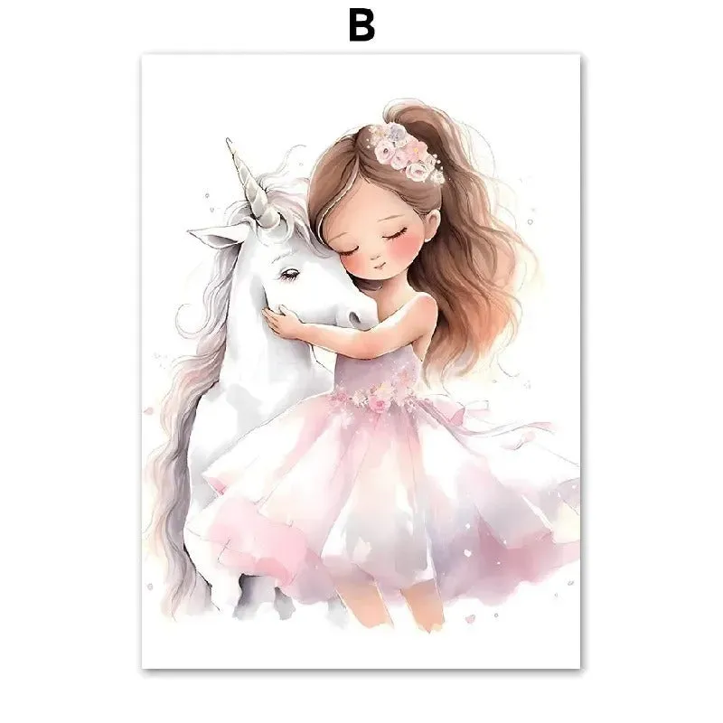 Rainbow castle crown canvas wall painting frameless decor in Nordic style with pattern and size options