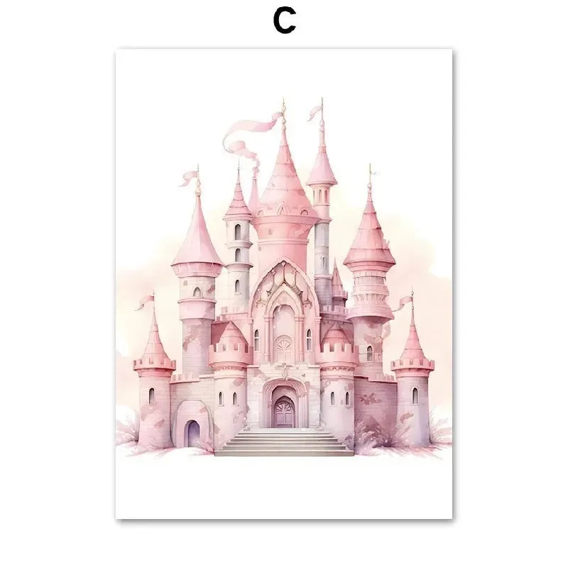 Rainbow castle crown canvas wall painting frameless decor in Nordic style with pattern and size options