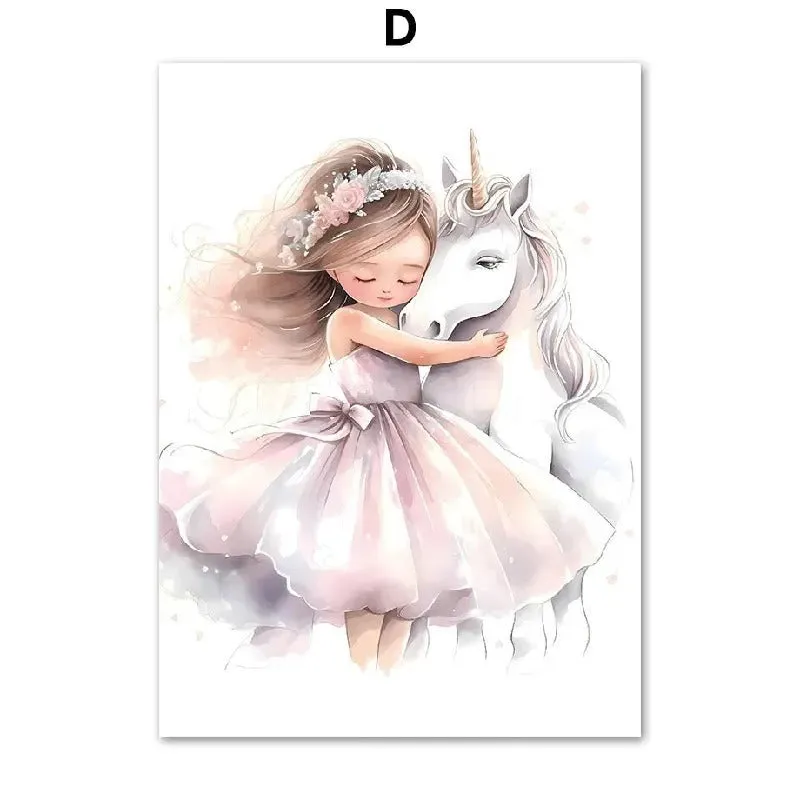 Rainbow castle crown canvas wall painting frameless decor in Nordic style with pattern and size options