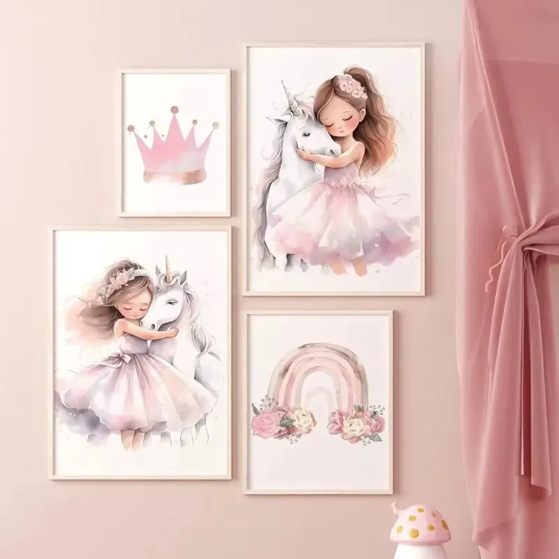 Rainbow castle crown canvas wall painting frameless decor in Nordic style with pattern and size options