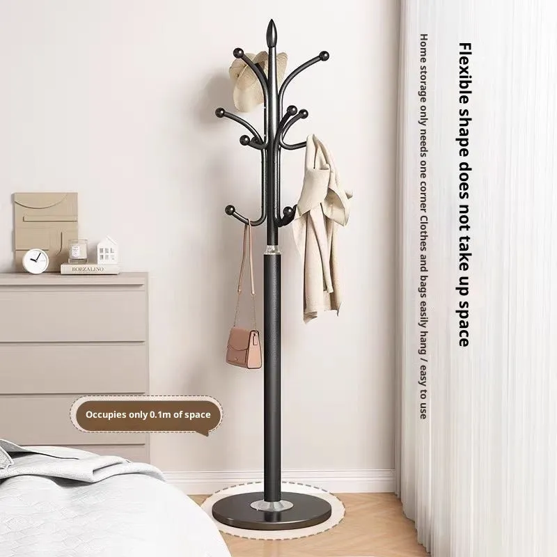 Floor-standing metal coat rack in Black with vertical multiple hooks for bedroom or hallway use