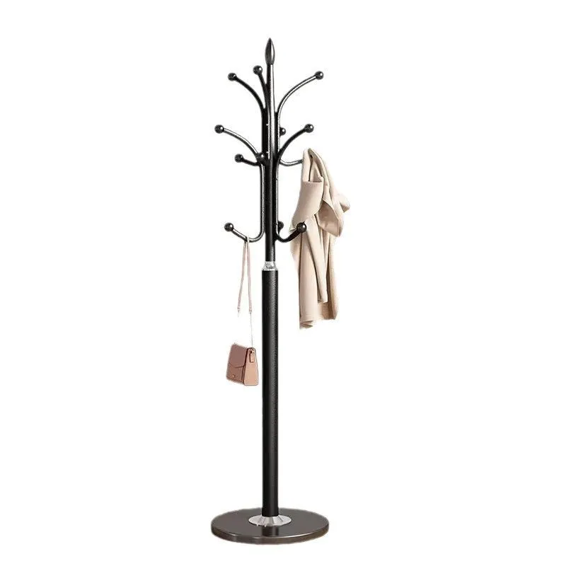 Floor-standing metal coat rack in Black with vertical multiple hooks for bedroom or hallway use