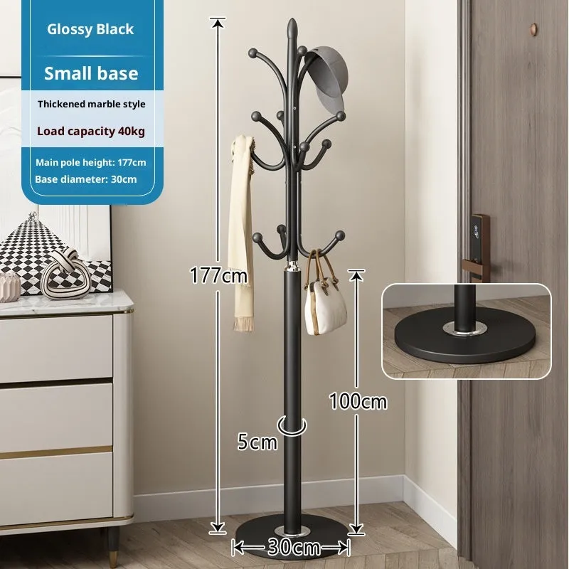 Floor-standing metal coat rack in Black with vertical multiple hooks for bedroom or hallway use
