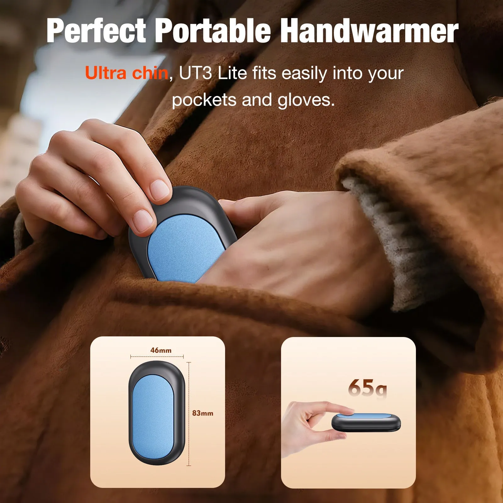 Magnetic split rechargeable mini USB heating pad hand warmer in six colour options