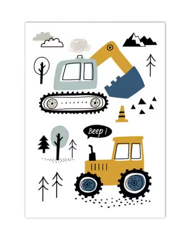 Canvas excavator art poster decoration painting, Nordic style, frameless, available in 10x15cm, 13x18cm, and 15x20cm sizes