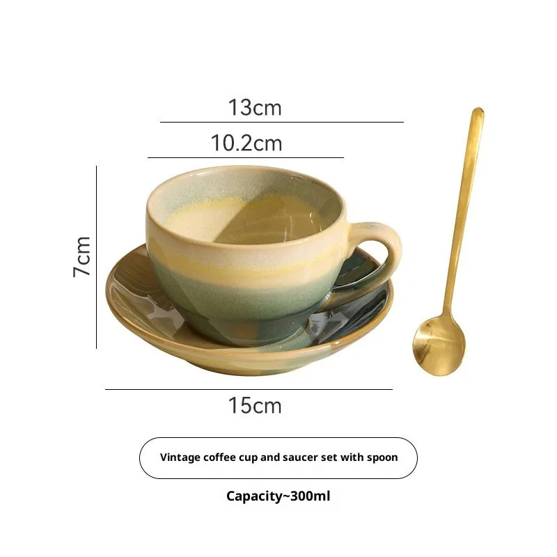 Ceramic kiln-fired retro embossed milk coffee cup, water ripple surface, 300ml, orange colour, small size