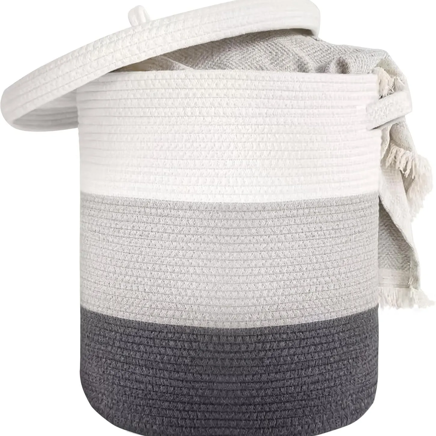 European style cotton string laundry basket extra large with lid in coffee colour series