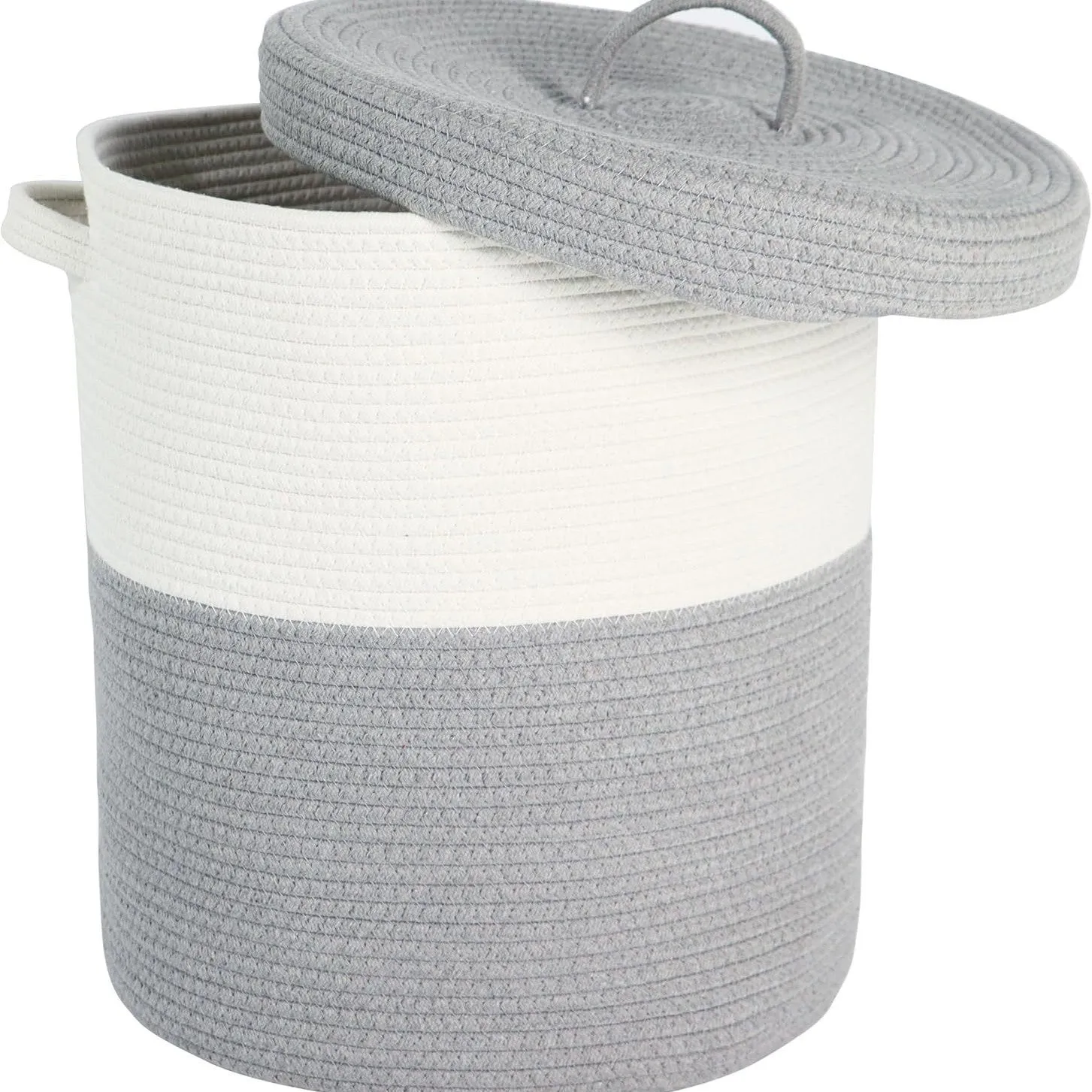 European style cotton string laundry basket extra large with lid in coffee colour series