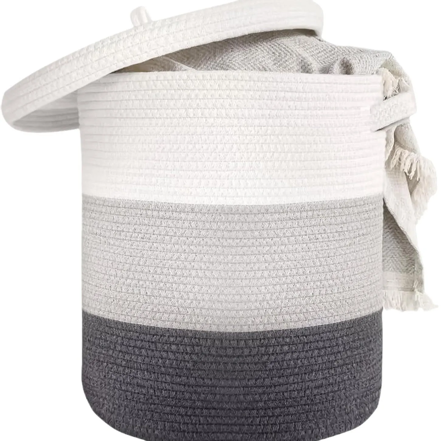 European style cotton string laundry basket extra large with lid in coffee colour series