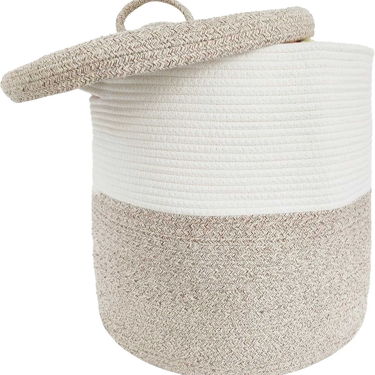 European style cotton string laundry basket extra large with lid in coffee colour series