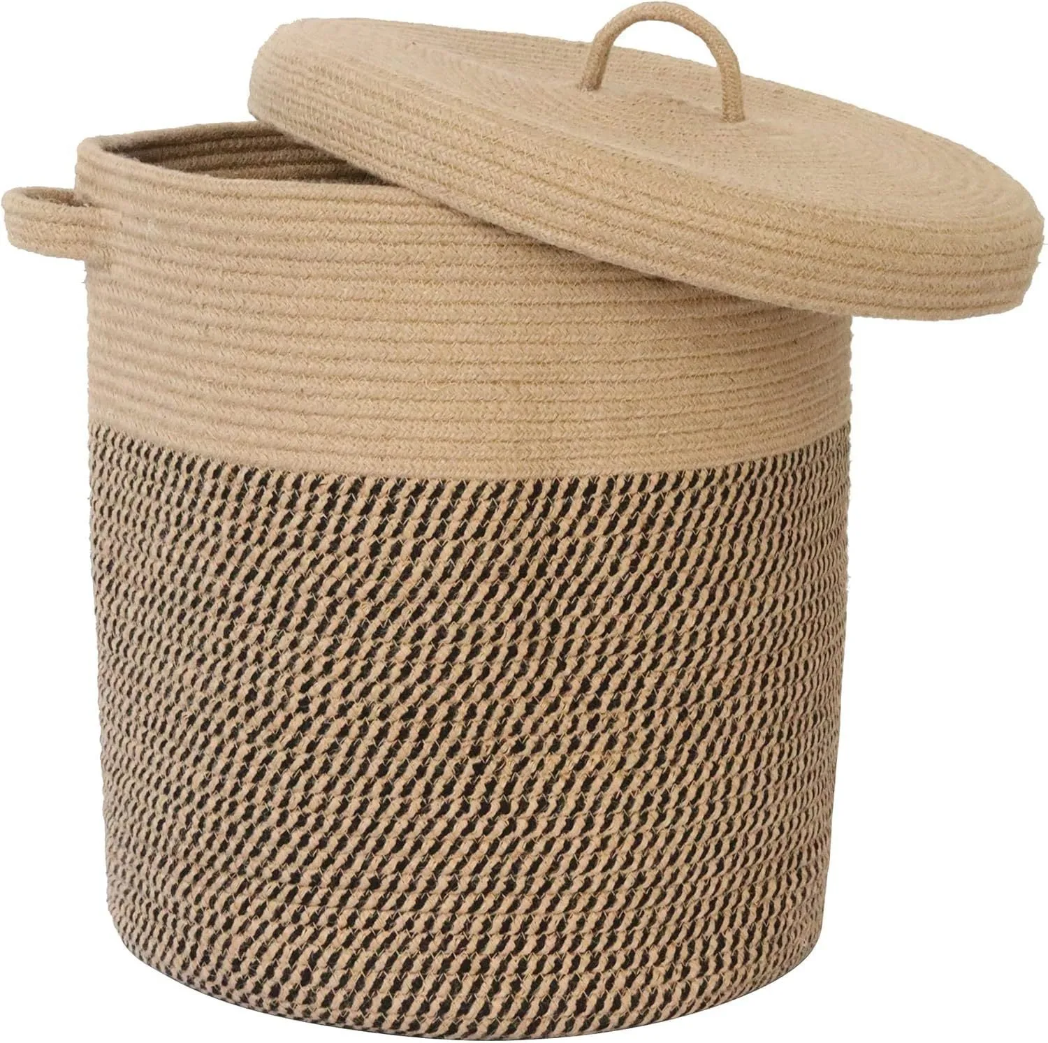 European style cotton string laundry basket extra large with lid in coffee colour series