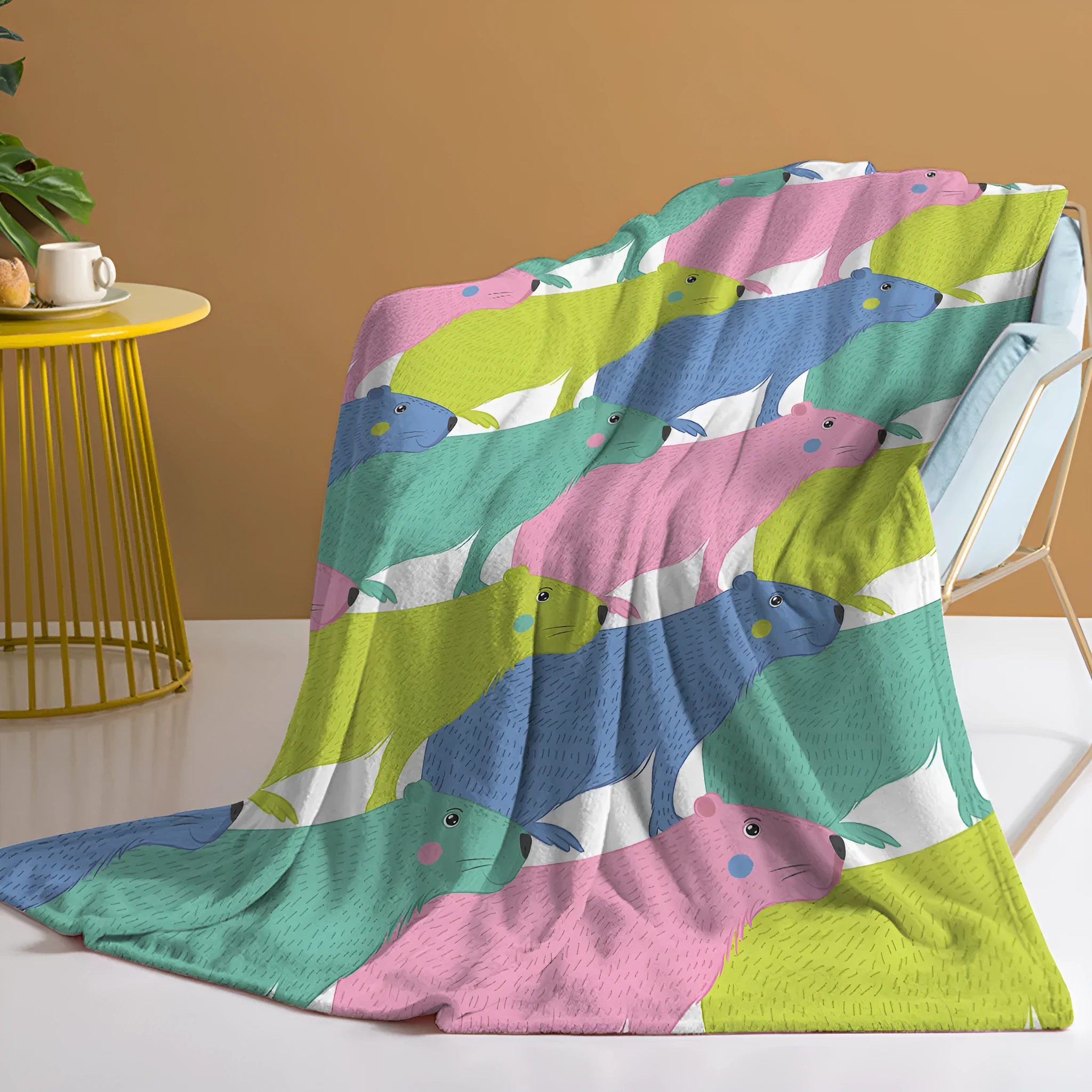 Pink flannel blanket with cartoon dolphin and pet theme pattern, 130x150cm size, soft throw