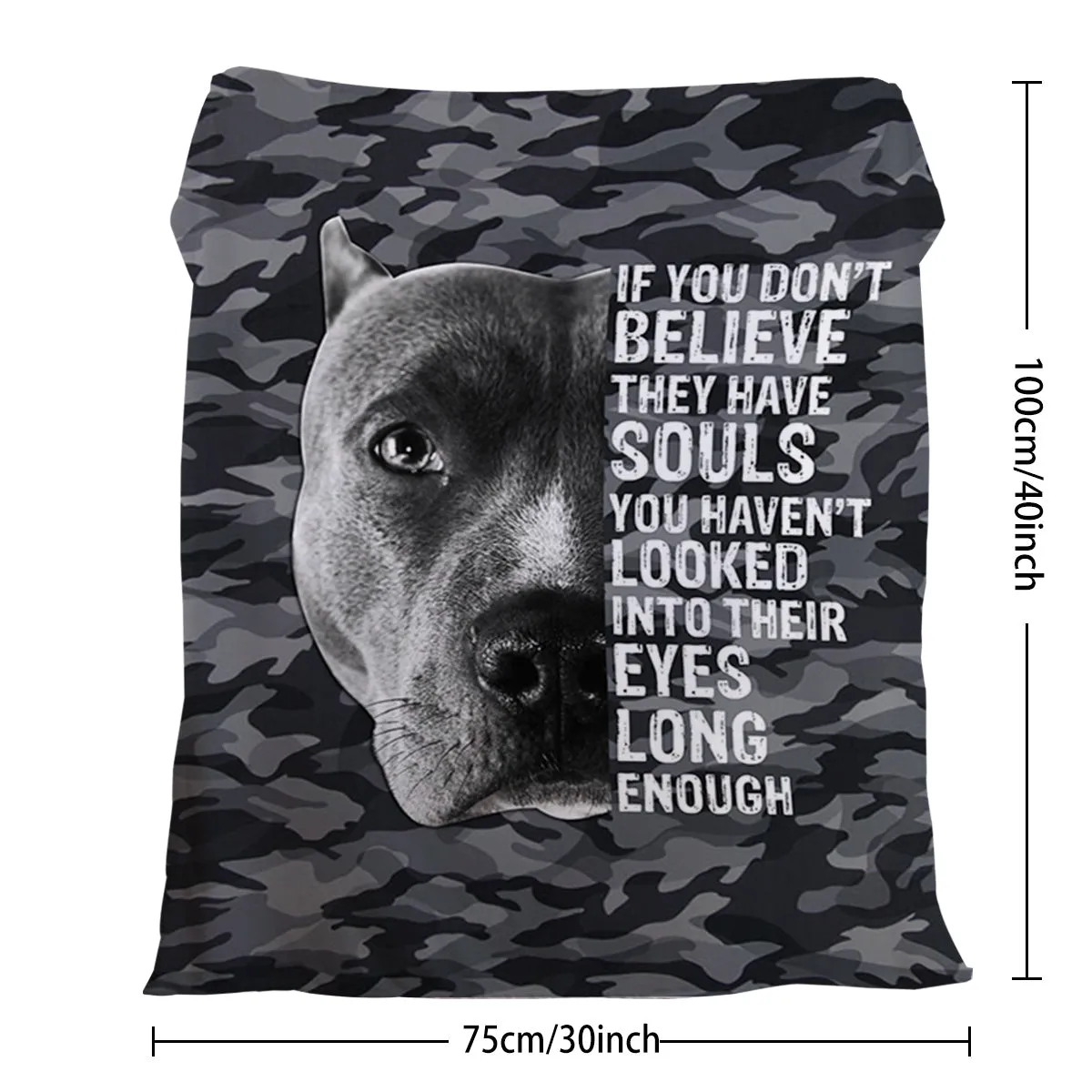 Flannel black background dog pet theme soft printed blanket folded on a sofa