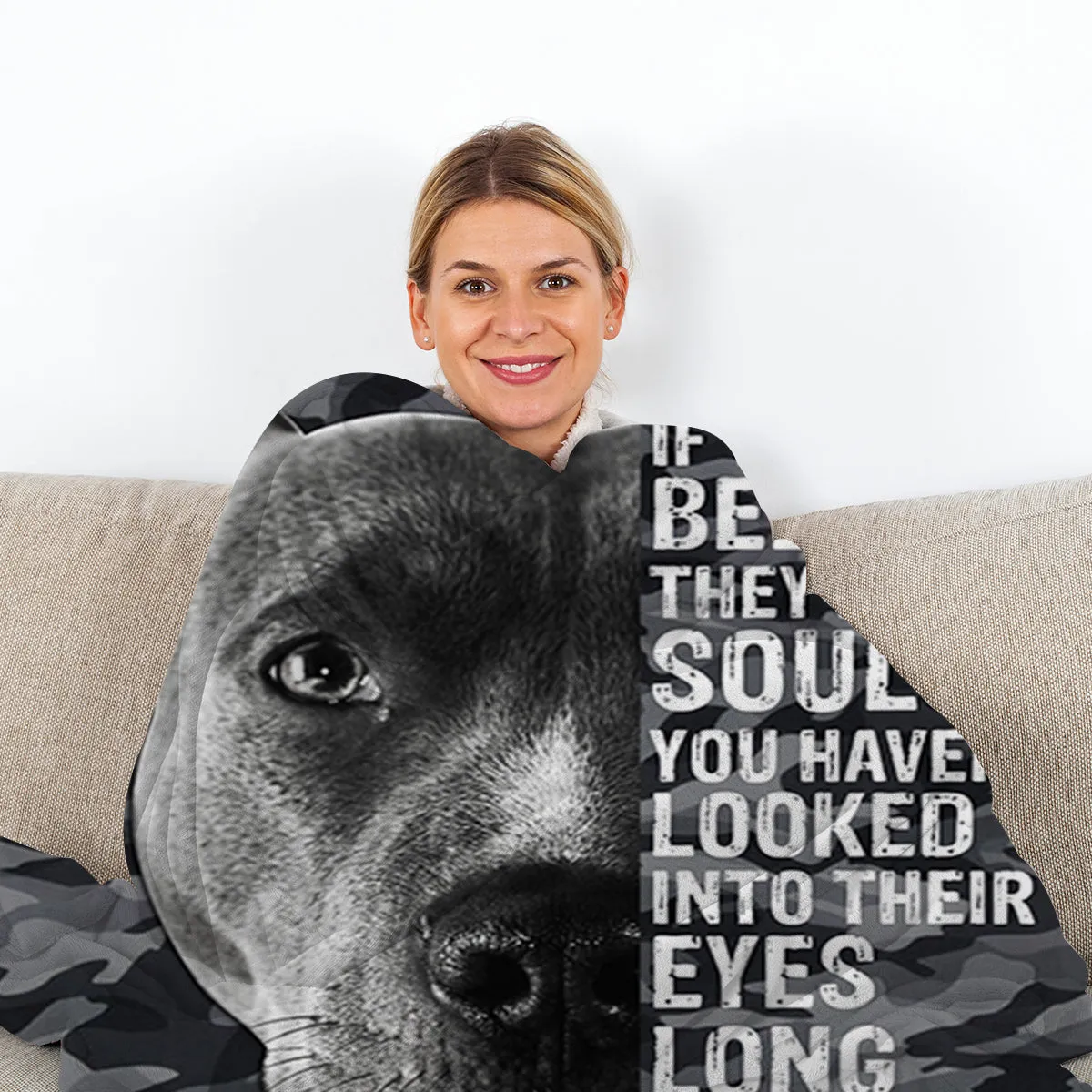 Flannel black background dog pet theme soft printed blanket folded on a sofa