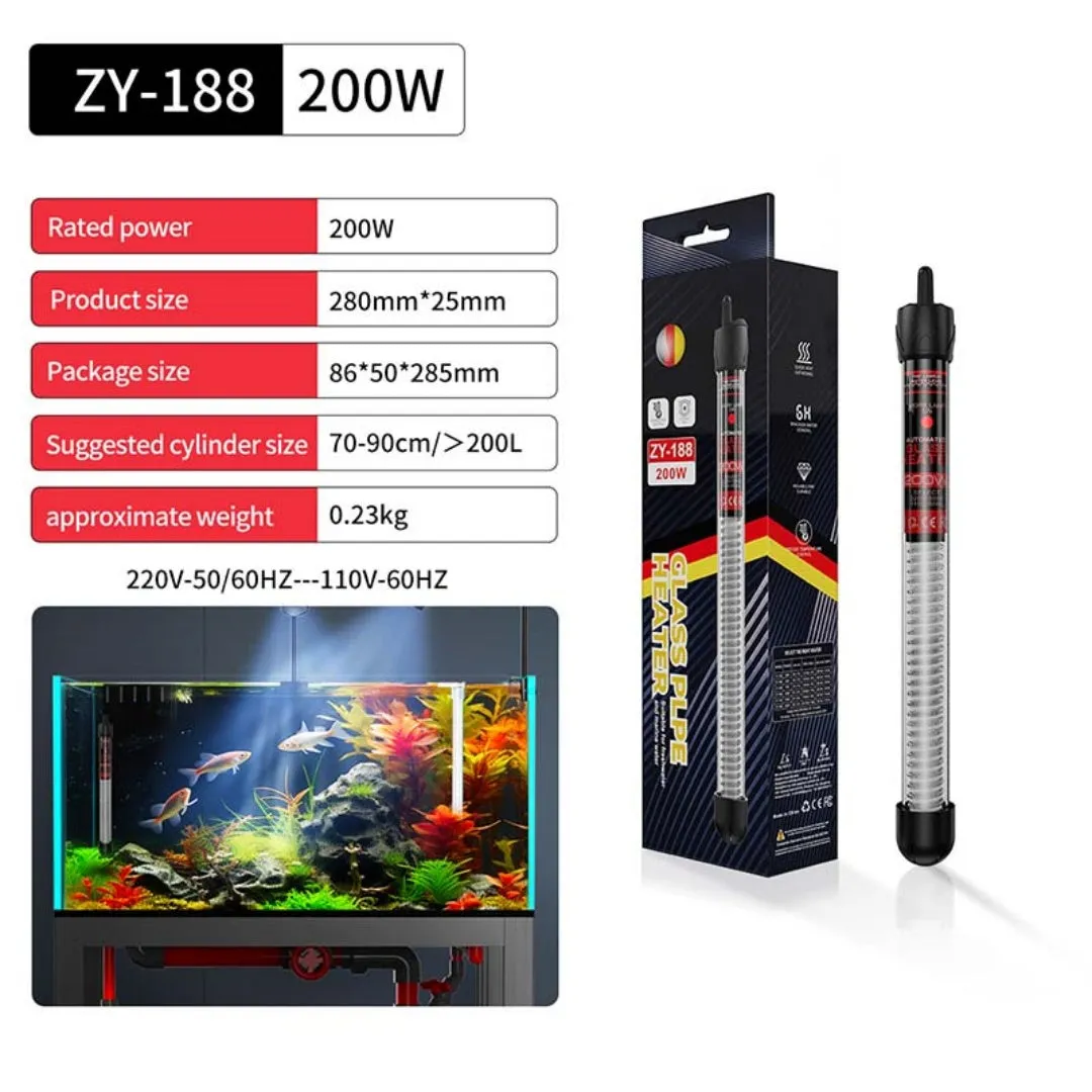 Fish tank glass pipe heater quartz thermostat submersible for aquarium fresh and sea water 100W